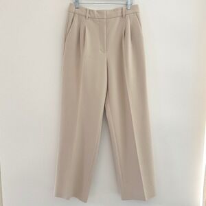 Aritzia The Effortless Pant Size 10 Wide Leg Pleated Trousers Beige Tan Career